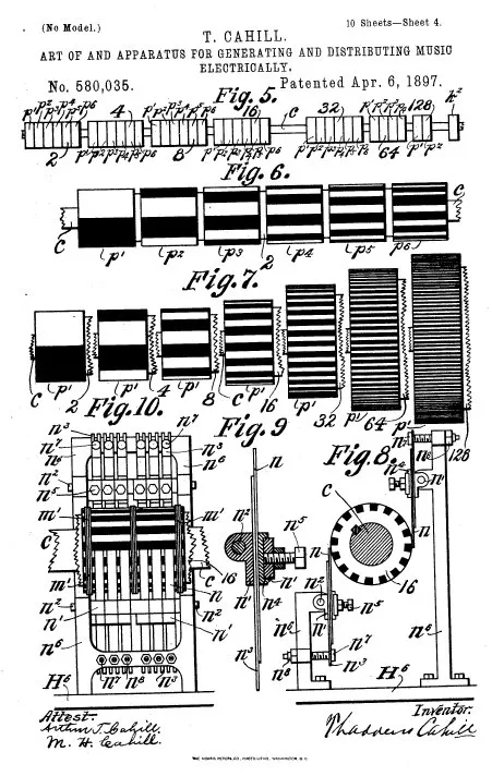 Telharmonium patent drawing by Thaddeus Cahill